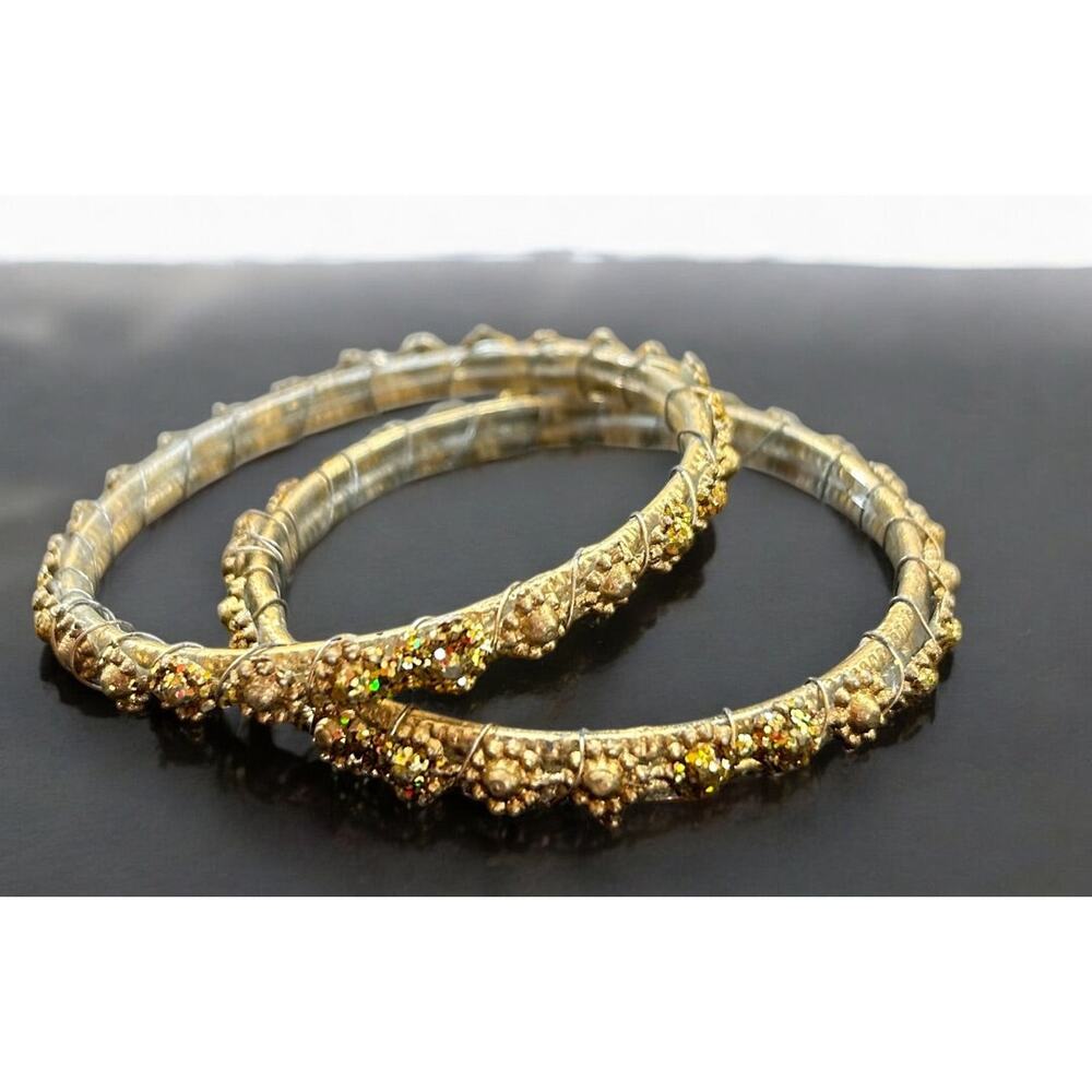 Lightweight Goldtone Small Bangle Bracelets Set of 2 Glitter 2.25" Inside